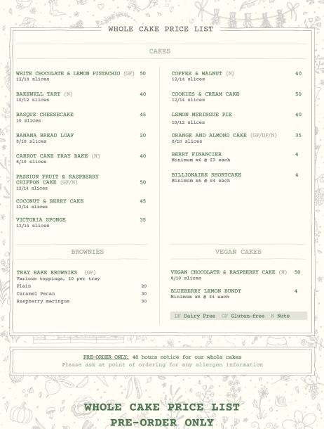 Whole Cake price list