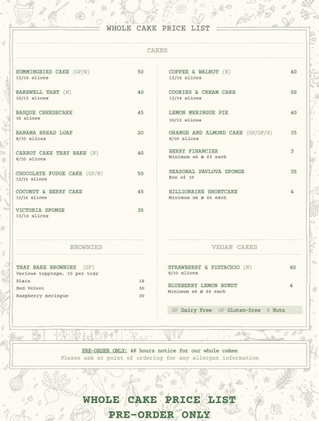 Whole Cake price list